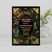 エレガント葉アートフローラパーティー金ゴールド 箔招待状 (立ち正面)