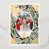 エレガント葉アートフローラ写真金ゴールド 箔シーズンカード (正面)