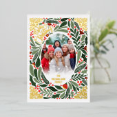 エレガント葉アートフローラ写真金ゴールド 箔シーズンカード (立ち正面)