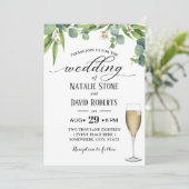 エレガント葉シャンパングラス結婚植物体 招待状 (スタンド正面)