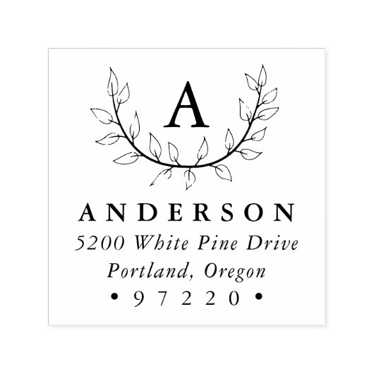 エレガント葉モノグラム差出人住所 セルフインキングスタンプ (デザイン)