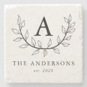 エレガント葉モノグラム ストーンコースター (正面)
