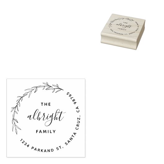 エレガント葉リースラウンドファミリー差出人住所 ラバースタンプ (押印)