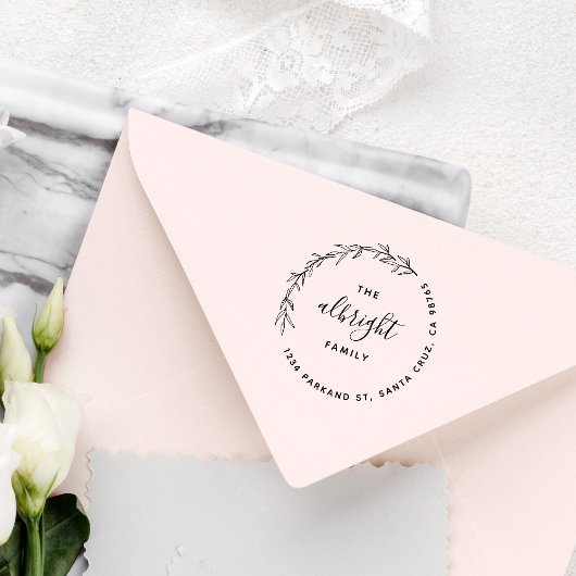 エレガント葉リースラウンドファミリー差出人住所 ラバースタンプ