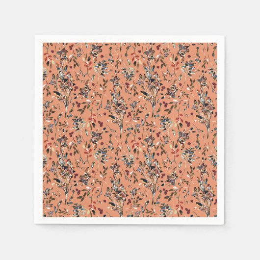 エレガント葉果実オレンジフローラルパターン スタンダードカクテルナプキン (正面)
