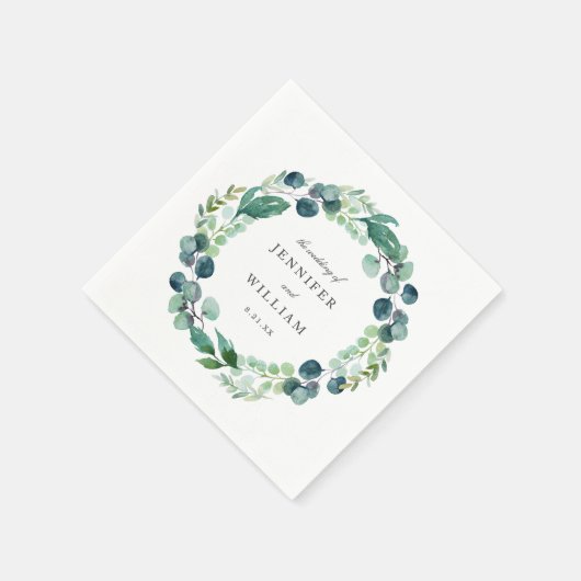 エレガント葉状水彩植物性リース結婚ズ スタンダードカクテルナプキン (角)