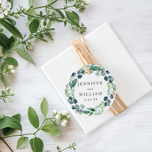 エレガント葉状水彩植物性リース結婚ズ フェイバータグ