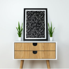 エレガント葉白黒 ポスター