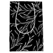 エレガント葉白黒 ミディアムペーパーバッグ (正面)