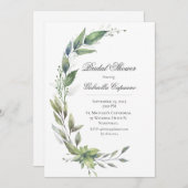エレガント葉素朴ブライダルシャワー 招待状 (正面/裏面)