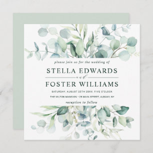 エレガント葉結婚の正方形 招待状