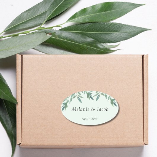 エレガント葉結婚 楕円形シール