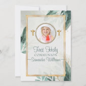 エレガント葉金ゴールド写真First Communion 招待状 (裏面)