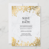 エレガント葉金ゴールド大理石が日付の結婚保存 招待状 (正面)