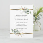 エレガント葉金ゴールド水色結婚のInv 招待状 (スタンド正面)
