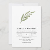 エレガント葉。シンプルモダン結婚の 招待状 (正面)