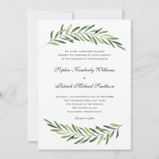 エレガント葉+伝統的文言結婚の 招待状 (正面)