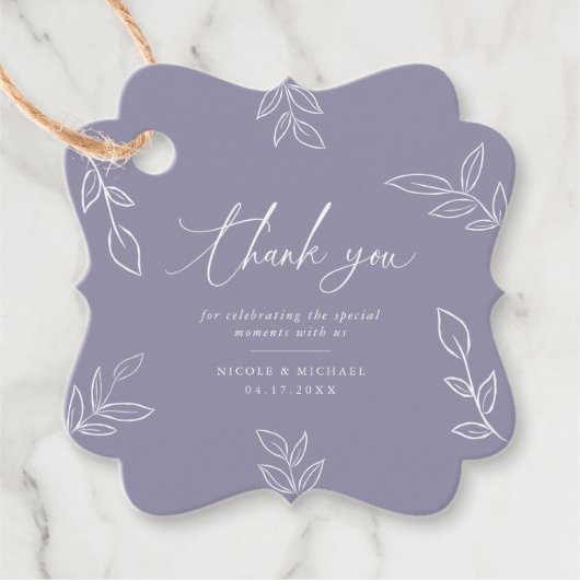 エレガント葉Soft Violet Thank You's 結婚. フェイバータグ (正面)