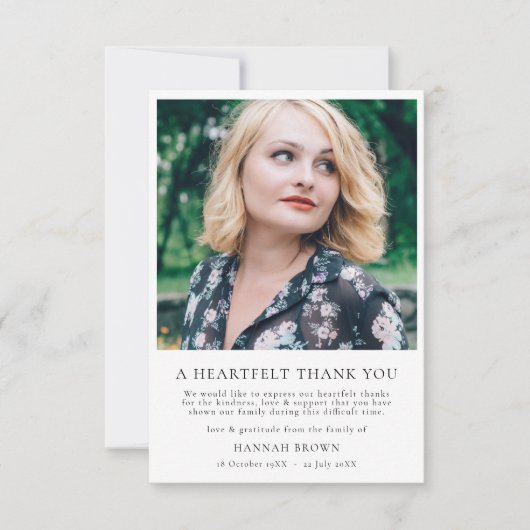 エレガント葬 |ハートフェルトモダン写真 サンキューカード (正面)