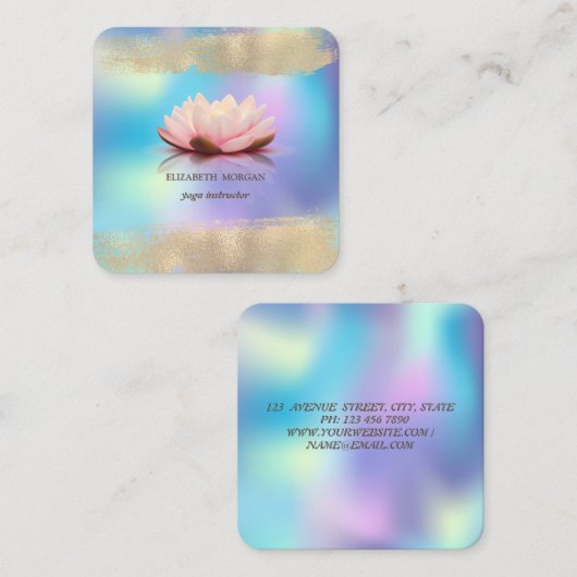エレガント蓮の花フェイク金ゴールド筆 スクエア名刺 (正面/裏面)