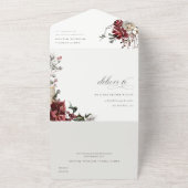 エレガント薄暗い暖かい冬のフェスティバルの葉結婚の オールインワン招待状 (外側)