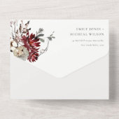 エレガント薄暗い暖かい冬のフェスティバルの葉結婚の オールインワン招待状 (裏面)