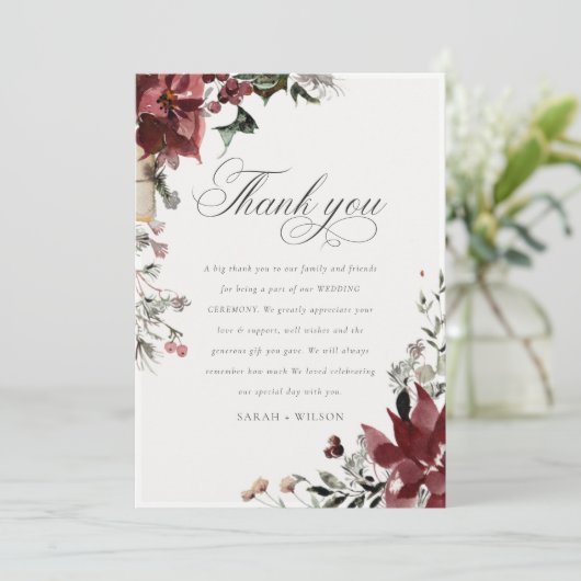 エレガント薄暗い暖かい冬のフェスティバルの葉結婚の サンキューカード (スタンド正面)