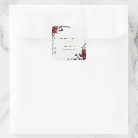 エレガント薄暗い暖かい冬のフェスティバルの葉結婚の スクエアシール (バッグ)