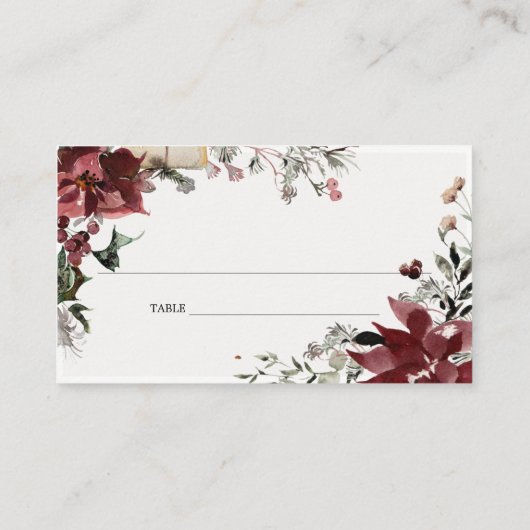 エレガント薄暗い暖かい冬のフェスティバルの葉結婚の プレイスカード (裏面)