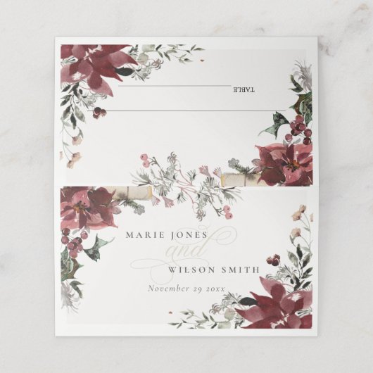 エレガント薄暗い暖かい冬のフェスティバルの葉結婚の プレイスカード (外部開封)