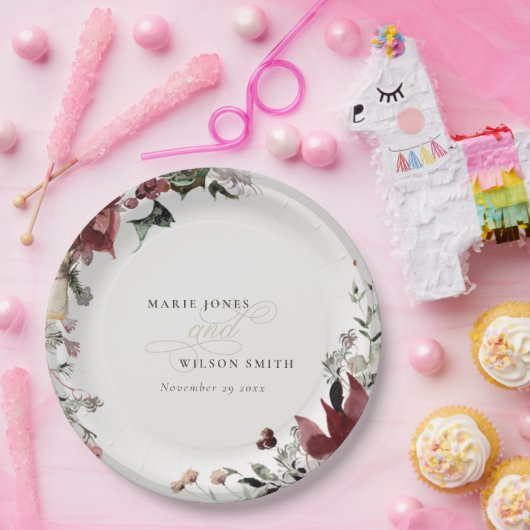 エレガント薄暗い暖かい冬のフェスティバルの葉結婚の ペーパープレート (パーティー)