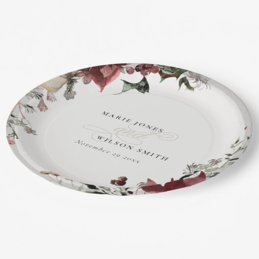 エレガント薄暗い暖かい冬のフェスティバルの葉結婚の ペーパープレート (アングル)