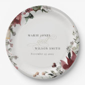 エレガント薄暗い暖かい冬のフェスティバルの葉結婚の ペーパープレート (正面)