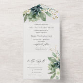 エレガント薄暗い青い緑の多肉性の結婚葉 オールインワン招待状 (内側)
