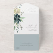 エレガント薄暗い青い緑の多肉性の結婚葉 オールインワン招待状 (外側)