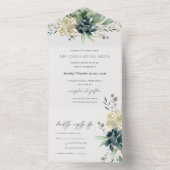 エレガント薄暗い青い緑の多肉性の結婚葉 オールインワン招待状 (内側)