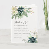 エレガント薄暗い青い緑の多肉性の結婚葉 サンキューカード (正面)