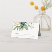 エレガント薄暗い青い緑の多肉性の結婚葉 プレイスカード (裏面)