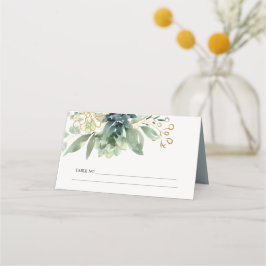 エレガント薄暗い青い緑の多肉性の結婚葉 プレイスカード