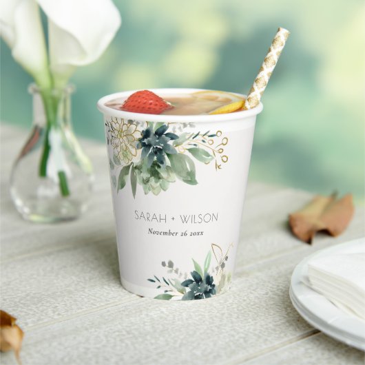 エレガント薄暗い青い緑の多肉性の結婚葉 紙コップ (インサイチュ)