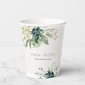 エレガント薄暗い青い緑の多肉性の結婚葉 紙コップ (裏面)