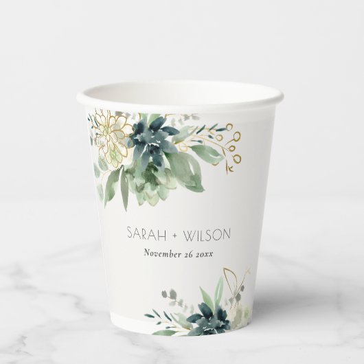 エレガント薄暗い青い緑の多肉性の結婚葉 紙コップ (正面)