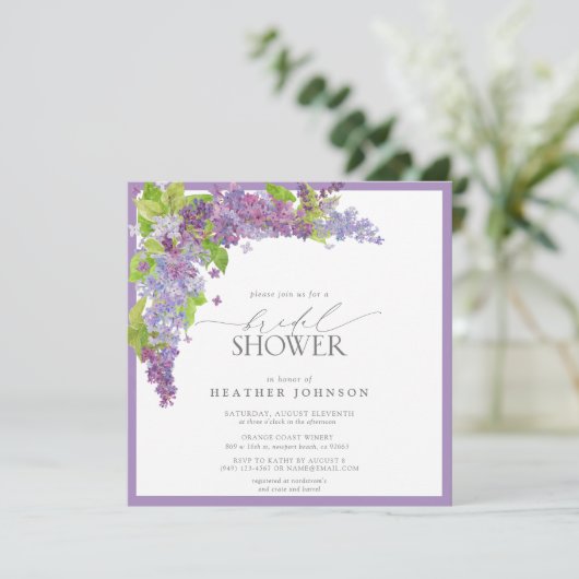エレガント薄紫ウォーター色フローラブライダルシャワーインビ 招待状 (スタンド正面)
