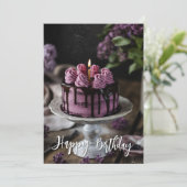 エレガント薄紫ケーキ誕生日グリーティングカード カード (スタンド正面)
