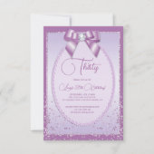エレガント薄紫ジュエルボウ&紙吹雪誕生日 招待状 (正面)