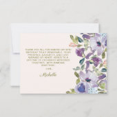エレガント薄紫ダスティブルーフローラ誕生日 サンキューカード (裏面)