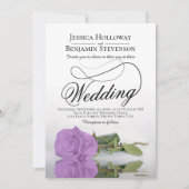エレガント薄紫パープルバラクラススクリプ結婚ト 招待状 (正面)