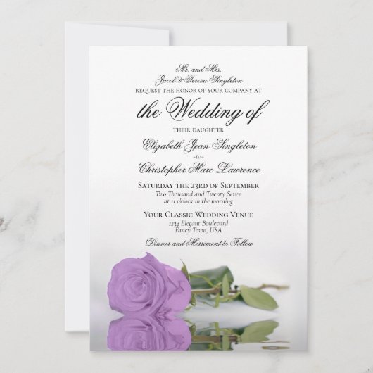 エレガント薄紫パープルバラフォーマル結婚ズ 招待状 (正面)