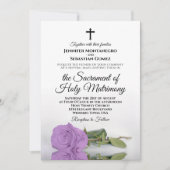 エレガント薄紫パープルバラモダンカソリッ結婚クス 招待状 (正面)