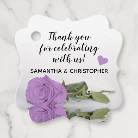 エレガント薄紫パープルバラ結婚ズ・サンキュー フェイバータグ (正面)